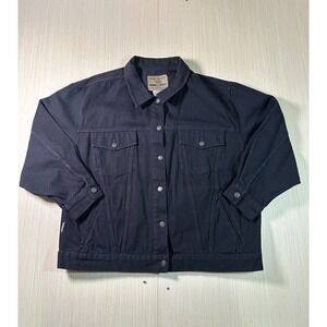 Vtg Jordache Trucker Jeans Jacket Womens 2X Navy Blue Denim Cotton Button Front‎